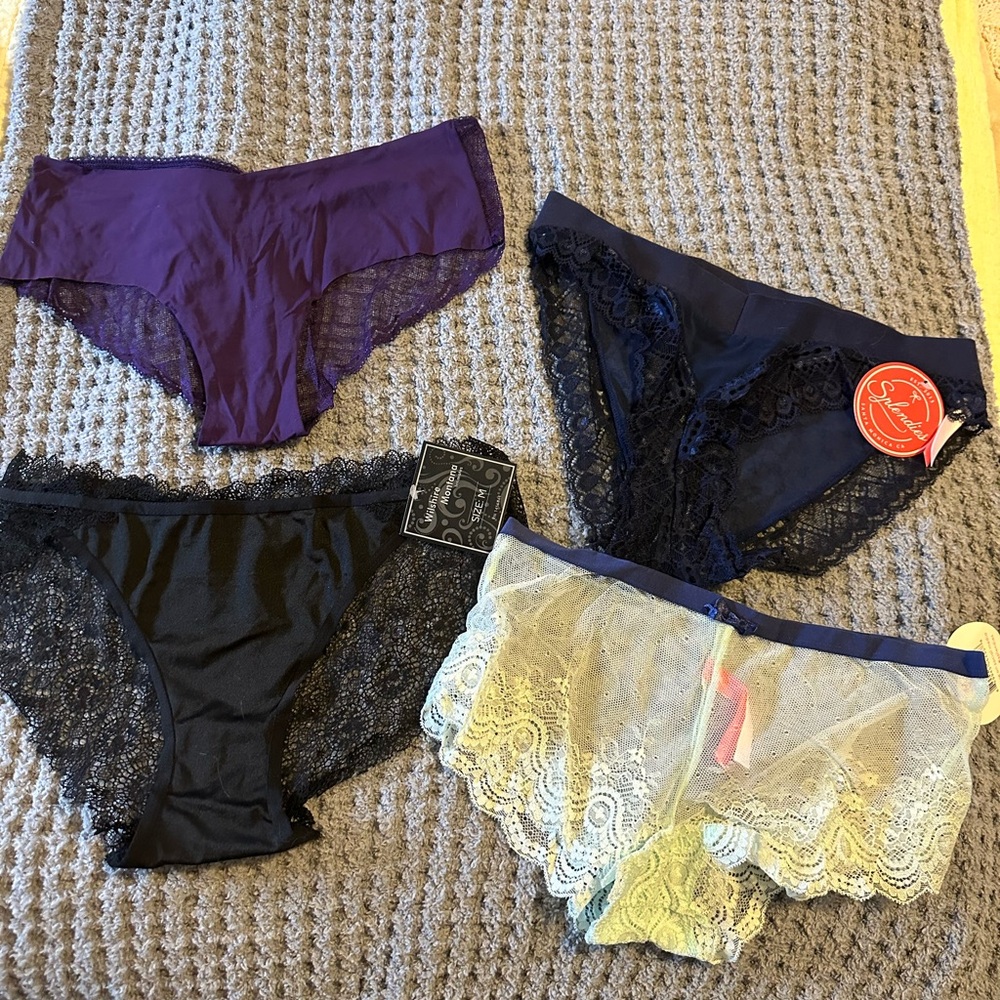 Elegant Splendies Qty 4 Lace Women's Panty Set - Purple, Black, Navy, Light Blue